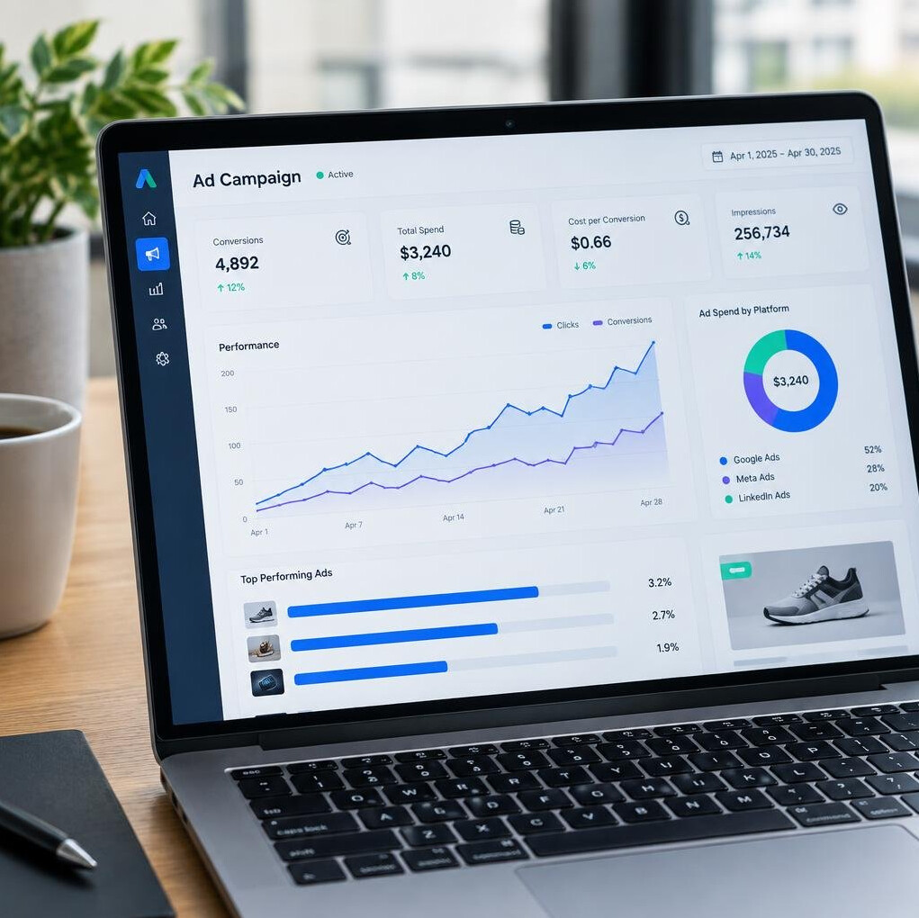 Digital advertising dashboard on a laptop screen