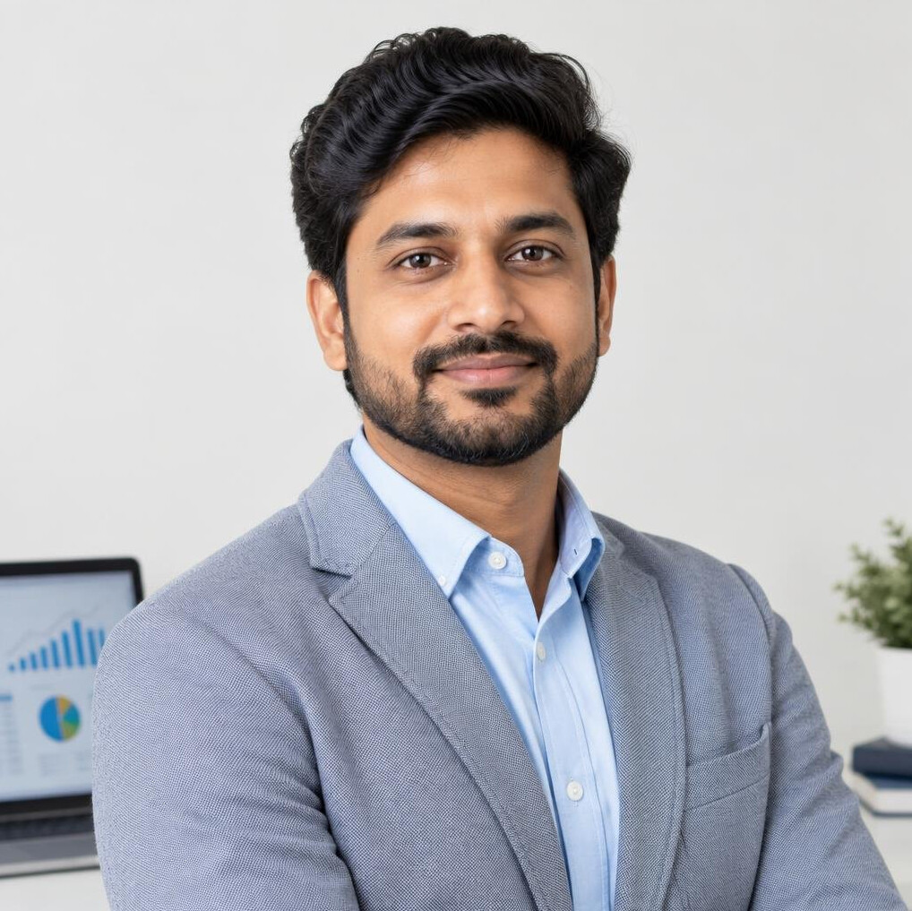 Studio portrait of a South Asian man in business attire